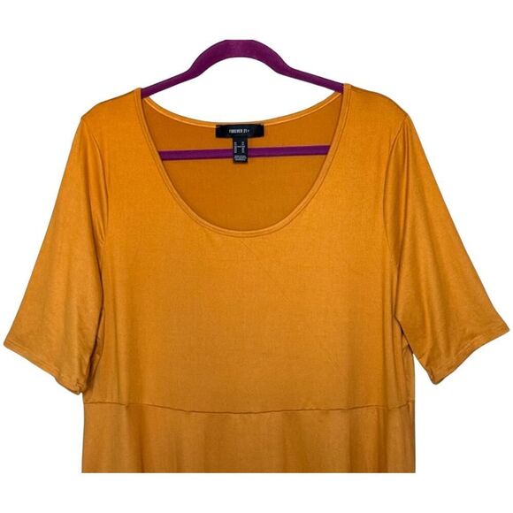 Forever 21+ Womens Dress Scoop Neck A-Line Midi 3X Mustard Fall Thanksgiving USA - Picture 3 of 8